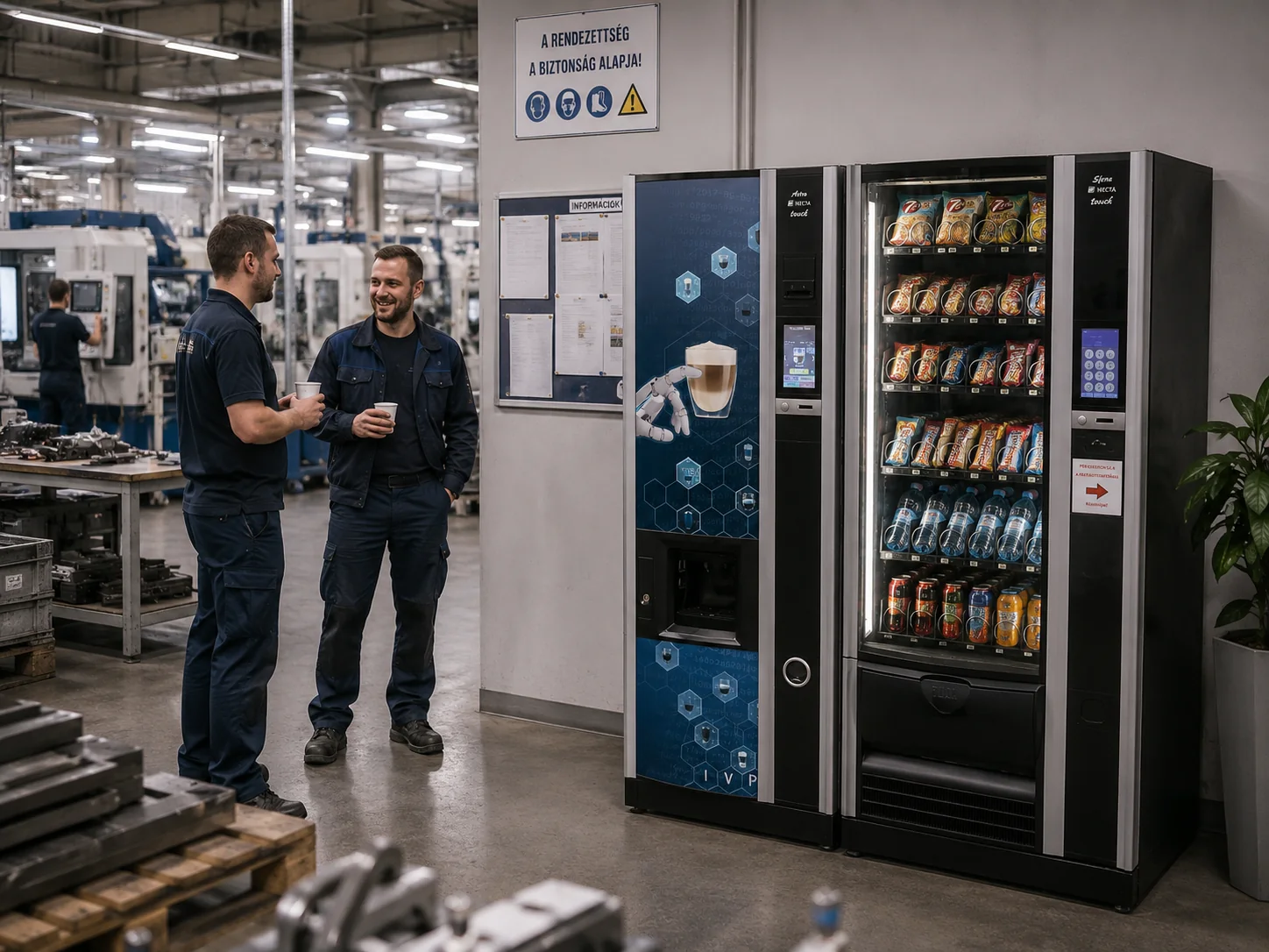 Compact vending line in an industrial break area