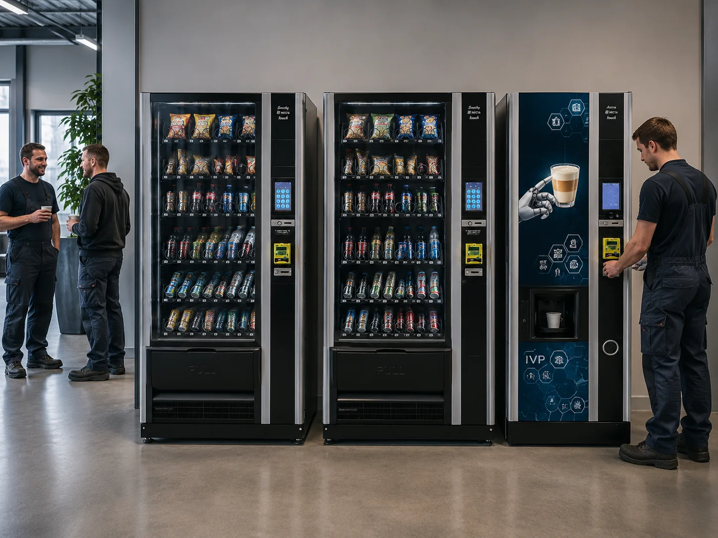 Snack and coffee machines in a factory