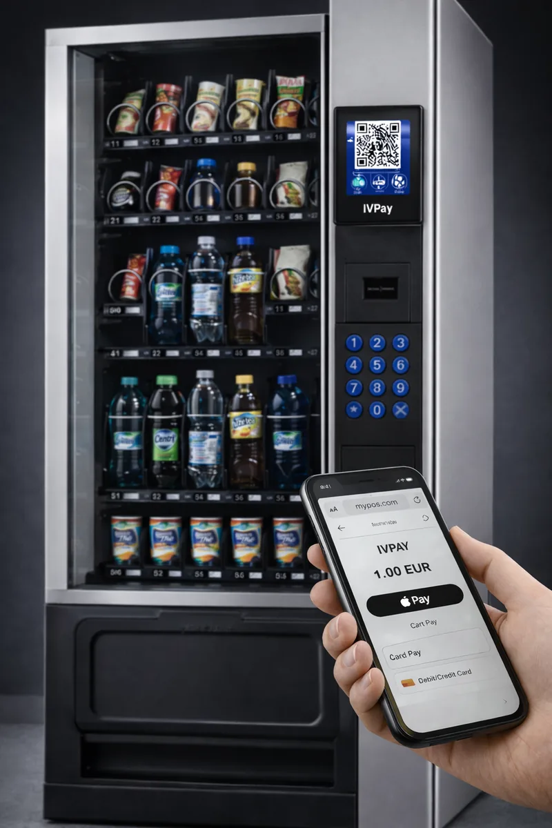 Snack automata mobilos IVPay QR fizetési környezetben